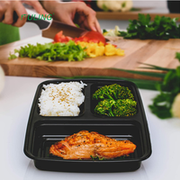 Ensemble de plateaux à repas en pp, rectangulaires, contenants à repas, 1 compartiment, base noire avec couvercle transparent, cuisine écologique, restaurant