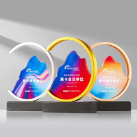 Trophée en cristal de verre rond en métal gravé en montagne avec impression couleur JN