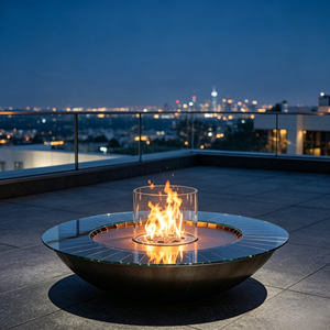 Brasero d'extérieur moderne VALSE au design artistique, foyer rond au <span class=keywords><strong>bioéthanol</strong></span> <span class=keywords><strong>avec</strong></span> écran en verre trempé pour projets de villas, patios et jardins - Product Image 4