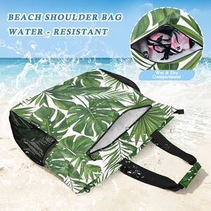 Wholesale Custom Printed Tropical Leaf Beach <b>Tote</b> <b>Bag</b> for Women Large Shoulder <b>Bag</b> <b>with</b> Matching Pouch for Summer Vacation - Product Image 6
