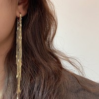 Pendientes Largos de Cadena de Serpiente de Metal Punk Coreanos de Moda, Pendientes de Flecos de Cadena Plana Chapados en Oro y Plata