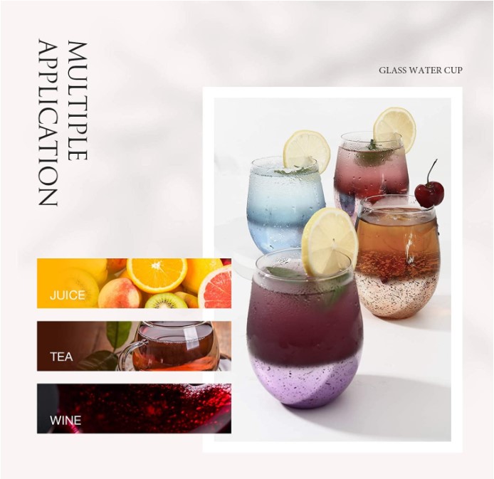 Stemless Wine Glasses Set of 4 Crystal Clear Colored Wine Glass Starry Sky Themed Premium Shiny Drinking Glassware Tumblers