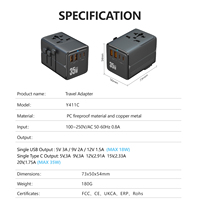 2026 Nouveau Design Adaptateur de Voyage Universel 35W Charge Rapide avec 2 USB et 2 Type-C Chargeur et Adaptateur International