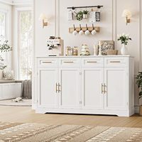 Buffet de cuisine blanc haut avec 4 tiroirs, grand meuble de bar à café, table de buffet moderne pour salle à manger et salon