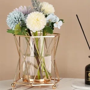 Modern style Metal Glass Vase FOR Dining ROOM Tabletop metal flower vase for Wedding & Home