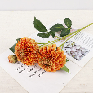 <b>Artificial</b> Dahlia Flower Single <b>Stem</b> 3-Headed Silk High Simulation Wedding Decor Home Ornament - Product Image 3