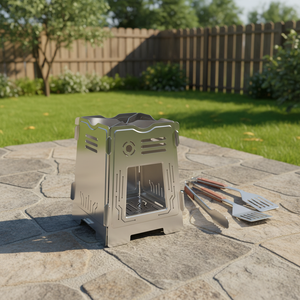 Outdoor Mini Foldable Ultralight Stainless Steel <b>Camping</b> Wood & Charcoal BBQ Stove <b>for</b> Baking - Product Image 2