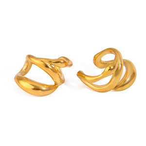 <b>Clip</b>-on Earrings Geometric 18k Gold Stainless Steel Three Layer Hollowed Out Party Fashion Jewelry - Product Image 1