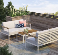Ensemble de salle à manger avec cadre en aluminium - Chaises et table de patio tissées imperméables, mobilier de conversation de jardin d'extérieur