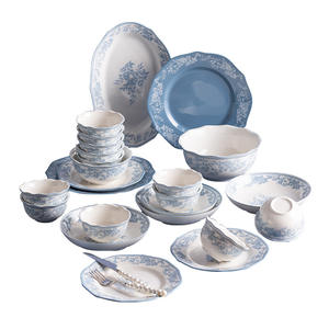 法式复古蓝色陶瓷餐具套装餐桌用具新款高颜值釉下彩米线汤碗条纹 - Product Image 5