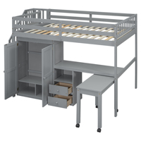 Lit mezzanine pleine taille avec escalier, étagère, tiroirs, bureau, armoire, gain de place, multifonctionnel, meubles pour enfants et adolescents