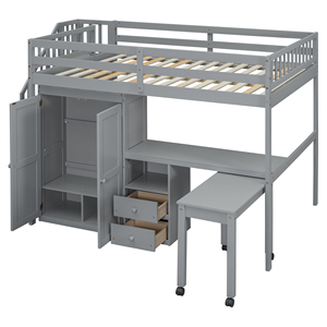 Full Size Loft Bed with Stairs Bookshelf Drawers <b>Desk</b> Wardrobe <b>Space</b> <b>Saving</b> Multifunctional Kids Teen Furniture - Product Image 5
