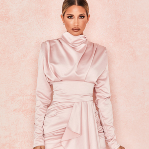 Vestido de fiesta de manga larga con <span class=keywords><strong>faja</strong></span> de verano para mujer plisada irregular de nueva moda - Product Image 1