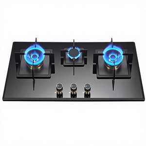 三口天然ガスコンロ 大型パネル省エネ設計 強化ガラス表面 マルチアイ高火力ガスコンロ - Product Image 1