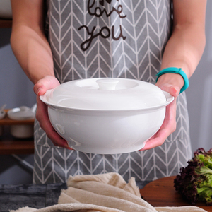 Ustom-cuenco de cerámica grande para sopa, cuenco blanco con tapa y cuchara para Cena - Product Image 3
