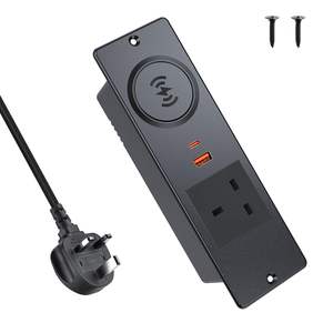 Presa Industriale da Incasso a 4 Uscite USB Doppia con Caricatore Wireless da 15W, Cavo da 2m, 10A, Standard US/UK/EU, in ABS - Product Image 1