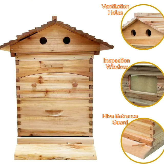 New Full Set 7PCS Automatic Self Flowing Honey Bee Apiculture Chinese Fir Wood Beekeeping Beehive with 1 Year Warranty