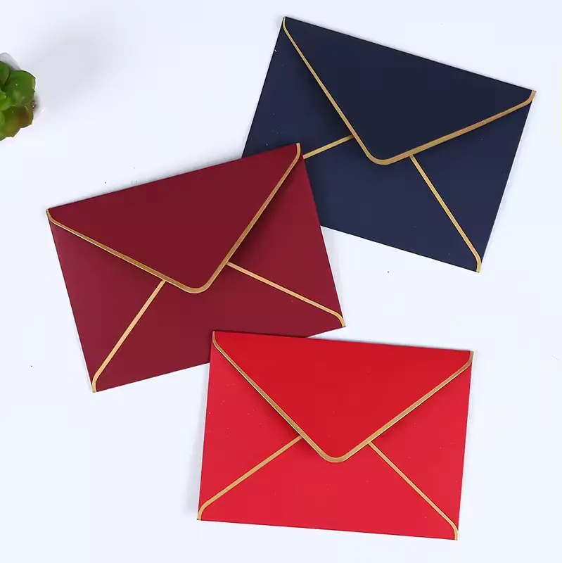 High class shiny pearl paper envelope Custom Paper Envelopes with gold foil logo printed Wedding Invitation Envelope