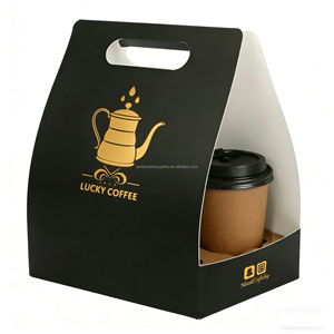 Gobelets en papier pour café chaud, personnalisables avec logo, à double paroi, estampés à chaud en or, entièrement noirs, avec couvercle - Product Image 1