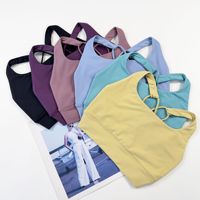 Soutien-gorge de sport transfrontalier pour femme, en Spandex/Nylon, sensation seconde peau, maintien élevé, col en U, 220g, bretelles non réglables, anti-choc