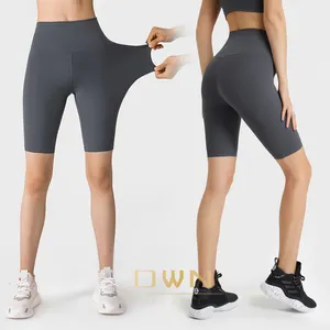 Calça curta de cintura alta para mulheres, calça de fitness curta esportiva justa