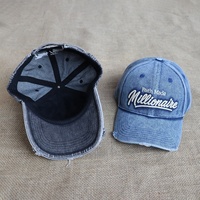 Casquette de baseball en jean délavé avec logo personnalisé, style vintage vieilli, brodée, ajustable, unisexe, en coton, type « Dad Hat », vente en gros, fournisseur OEM