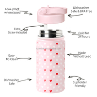 Venta caliente 12oz 350ml Niños Termo de viaje aislado de acero inoxidable Botella de agua con pajita y tapa de diseño personalizado