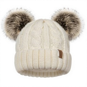 Satin <b>Lined</b> Skull Knit <b>Beanie</b> Hats Unisex Thick Baggy Faux Fur Pompom Winter Ribbed Chunky Hand Drawn Beach Travel - Product Image 2