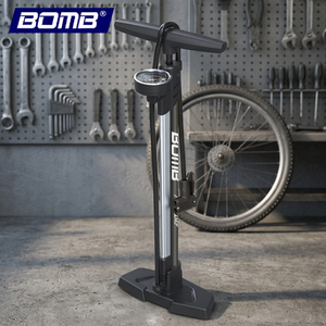 Pompe à pied BOMB 160 PSI en acier pour vélo de route et VTT avec manomètre haute pression, adaptateur de valve et gonfleur de moto - Product Image 2