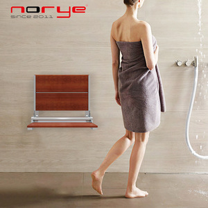 Tabouret de bain pliable Norye, monté au mur, en acier inoxydable, avec siège en bois et dossier pour salle de bain - Product Image 5