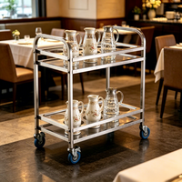 Chariot de service portable à double couche anti-bruit pour bouteilles d'eau et thé, idéal pour les cafés