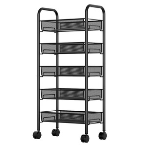 TALONGJ Multi-Layer Carbon Steel Floor Mobile <b>Trolley</b> <b>Storage</b> Rack 4 Shelves Rolling Wheels for <b>Kitchen</b> Baby Daily Home - Product Image 1