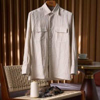 Kemeja Kasual Bergaris Gaya Workwear ODM/OEM Custom 100% Linen Murni Bernapas untuk Pria, Nyaman Dipakai di Musim Panas