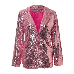 ZHEZHE femmes grande taille ouvert avant <span class=keywords><strong>Blazer</strong></span> soirée Sequin veste scintillant paillettes fête à manches longues Cardigan manteau solide un ensemble - Product Image 5