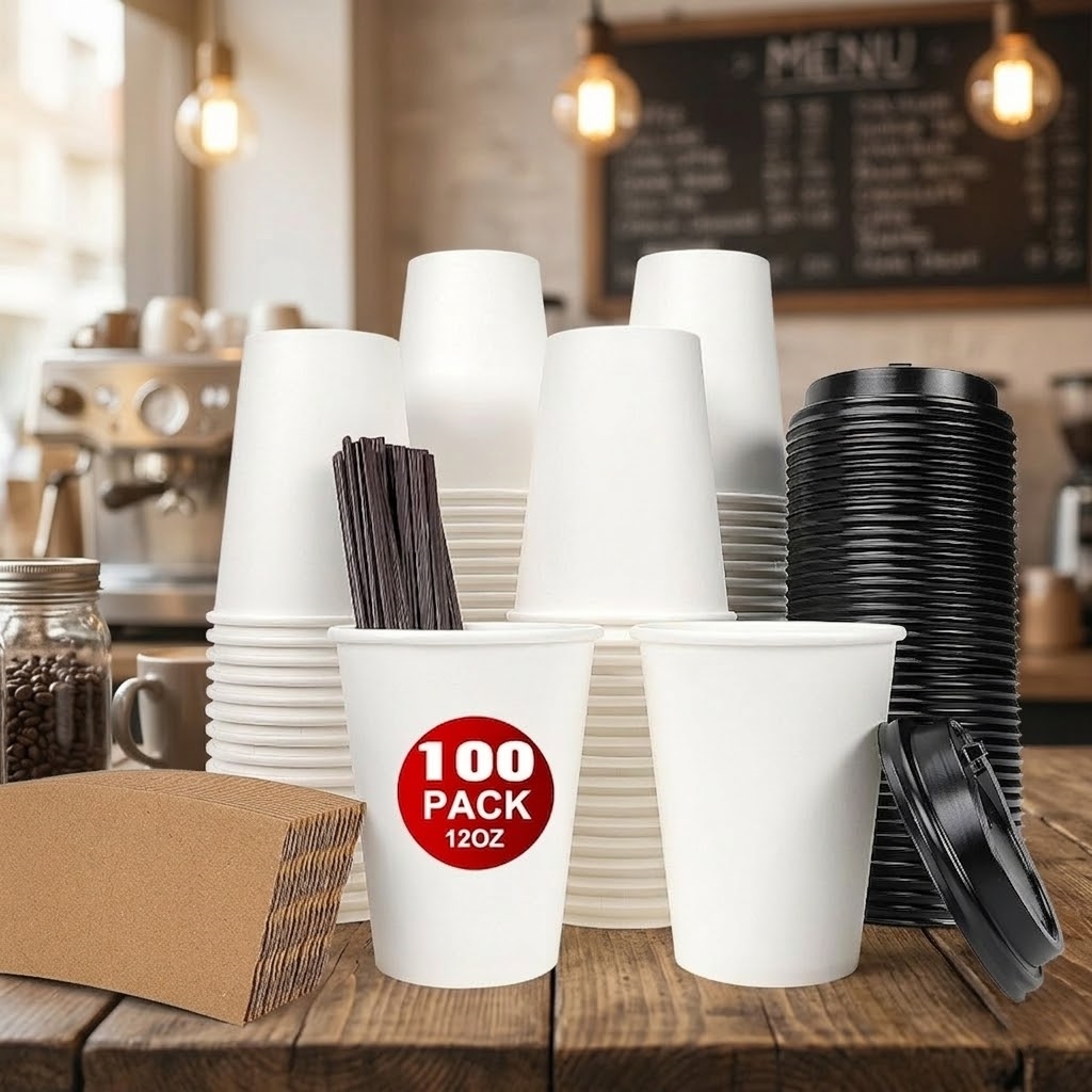 Custom Printed Disposable Paper Coffee Cup With Lid Food Grade Kraft Hot Drink Cup for Coffee Shop Cafe Restaurant Wholesale