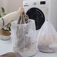 50*60cm Multi Tailles Cordon Fond Rond Polyester Épaissir Maille Passoire Linge Lavage Net Sacs