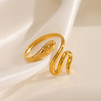 2025 derniers modèles 18k plaqué or exquis en acier inoxydable en forme de serpent anneaux réglables dames bijoux