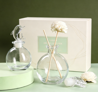 Diffuseur d'arômes sans flamme en verre luxueux, offrant une fragrance longue durée, emballage en verre ambré, bouteille d'aromathérapie