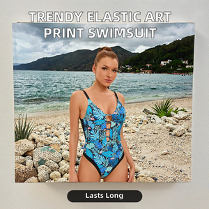 Conjoined Print Color Matching Latest Fashion Swimsuit Trend <b>Elastic</b> Visual Art Latest Fashion Swimsuit - Product Image 3