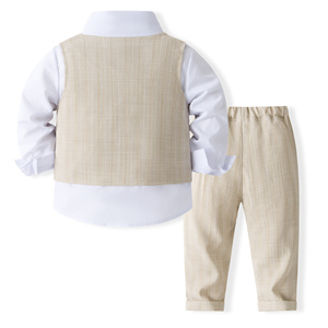 Catpapa <span class=keywords><strong>Completo</strong></span> da Cerimonia per Bambini 4 Pezzi: Camicia Bianca, Gilet a Righe Kaki, Pantaloni e Papillon - Product Image 2