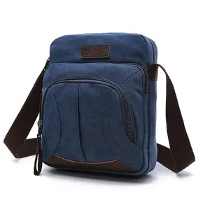 Guangzhou custom plain crossbody side bag bolsa transversal masculina oem canvas messenger bag satchel