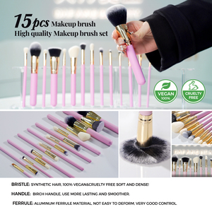 15Pcs Bàn Chải Gỗ Xử Lý Tổng Hợp Tóc Nhãn Hiệu Riêng Logo Không Có Thương Hiệu Mỹ Phẩm Hoàn Chỉnh Sang Trọng Màu Hồng Chuyên Nghiệp Trang Điểm Bàn Chải Thiết Lập - Product Image 5