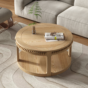 Round Solid Wood Coffee <b>Table</b> 31.5 Inch Two Tier Thickened Top Sturdy Legs Living Room Circle <b>Table</b> - Product Image 2