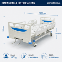 Lit médical manuel 2 fonctions avec tête de lit ABS, rail rabattable en polypropylène, descente à fermeture douce, capacité 170 kg, verrouillage central, roulettes