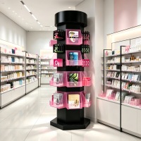 Freistehender Sechseckiger Metall-Masken-Präsentationsturm Mehrseitiges Hautpflege-Display-Regal für Beauty-Boutiquen & Einkaufszentren