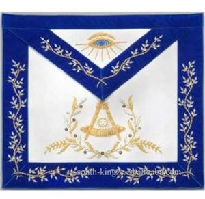 Tissu de tablier rouge de robe complète maçonnique de logo personnalisé avec les techniques brodées et l'insigne cousu de décoration perlée - Product Image 2