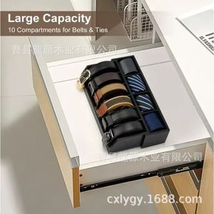 Expandable Belt <b>Storage</b> <b>Box</b> With Partitions For Ties And Belts Organiser Wooden Rectangular Standing Type 6.0in To 8.7in - Product Image 3