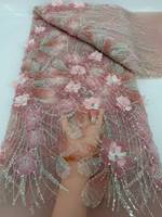 Tissu brodé de fleurs en relief 3D avec perles AO.YI. pour robes de mariée et robes de soirée - Robes de mariée et tenues de soirée