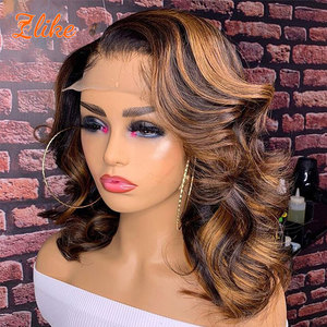 Peluca de cabello humano brasileño de encaje HD 13x4 para mujer Highlight Bob corto prearrancado con cuerpo de onda profunda disponible marrón <span class=keywords><strong>rubio</strong></span> miel - Product Image 1