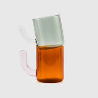 Cangkir Kopi Kaca Bentuk U Sederhana dan Kreatif, Cangkir Kopi Bunga Desain Gelas Air Teh Pegangan Terbalik